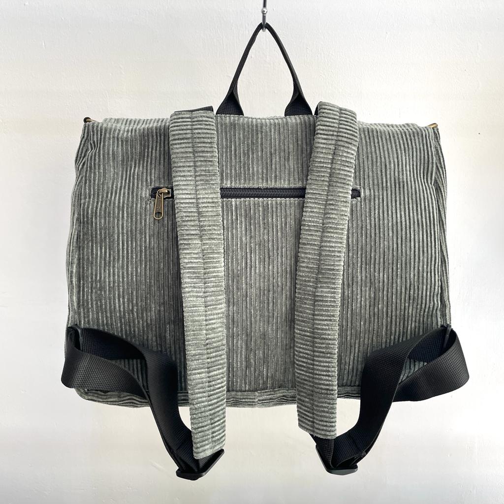 Green-Gray Corduroy Large 'Jaffa' Backpack/Side Bag - Chilla Vegan Bags
