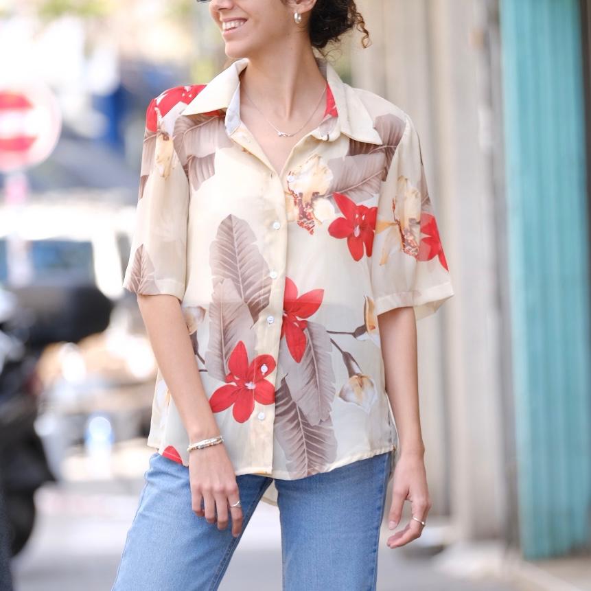 Helles Button-Down-Hemd „Lior“ mit Blumenmuster