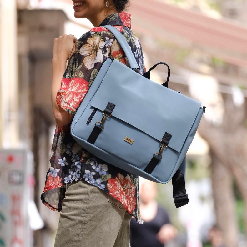 Light Blue Nubuck-like Large 'Jaffa' Backpack/Side Bag