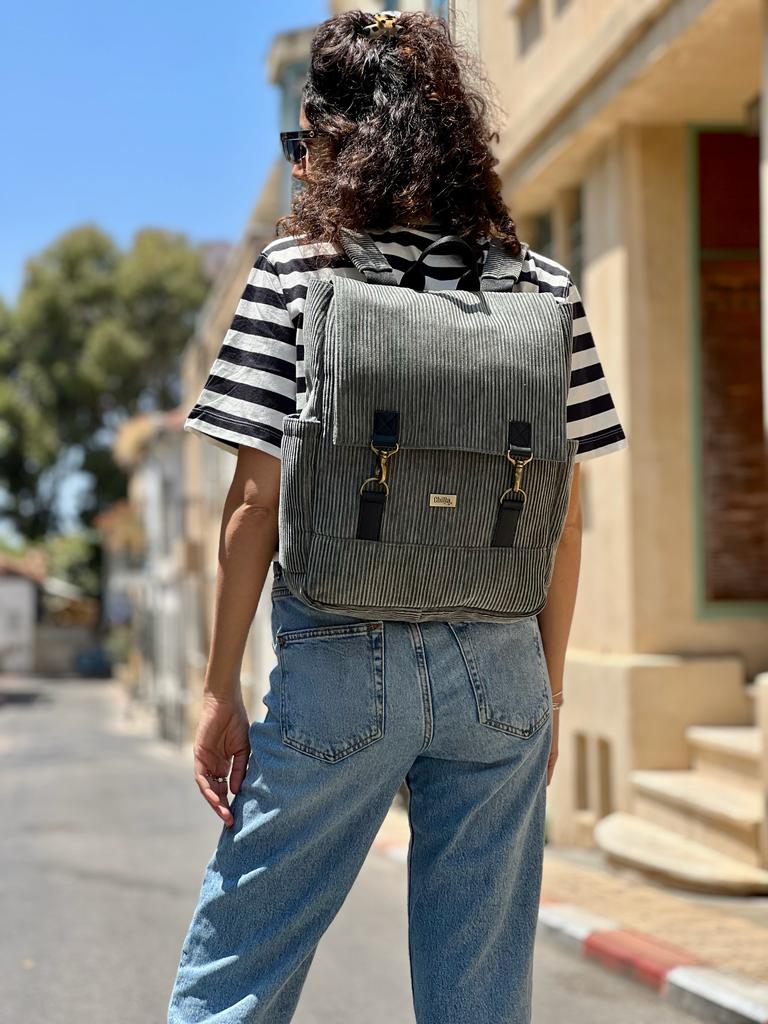 Green Gray Corduroy Unicorn Backpack