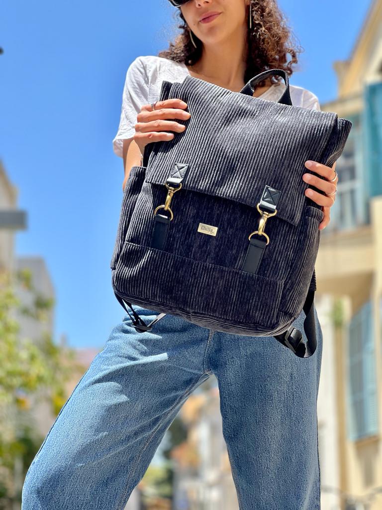 Black Corduroy Unicorn Backpack