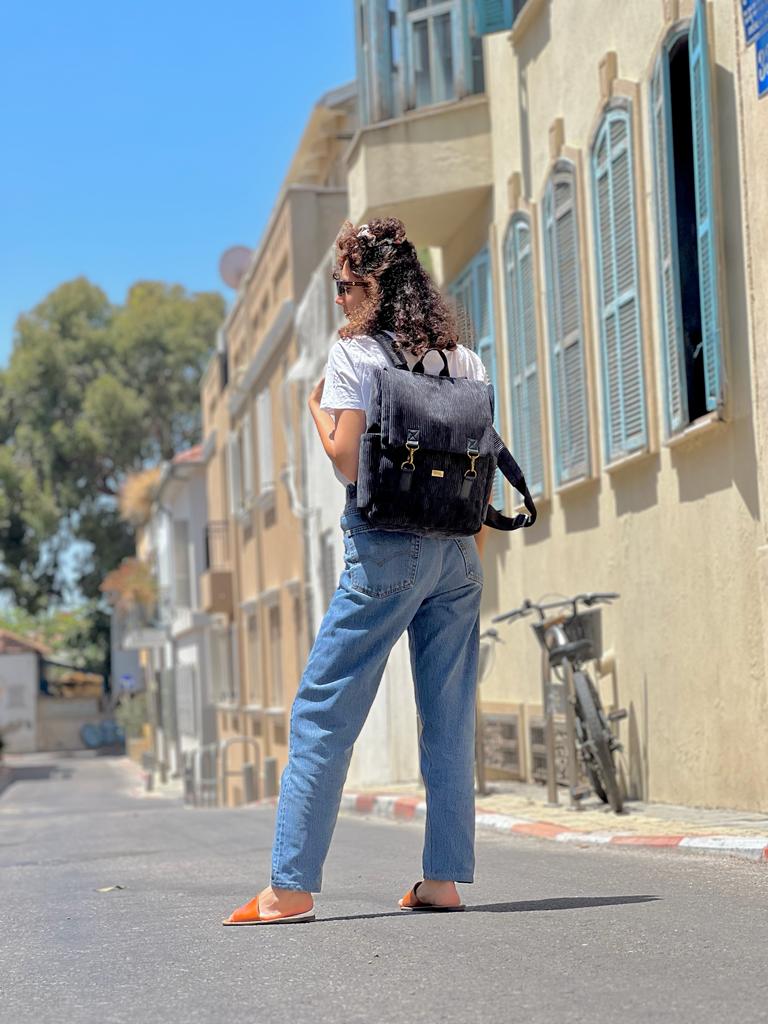 Black Corduroy Unicorn Backpack