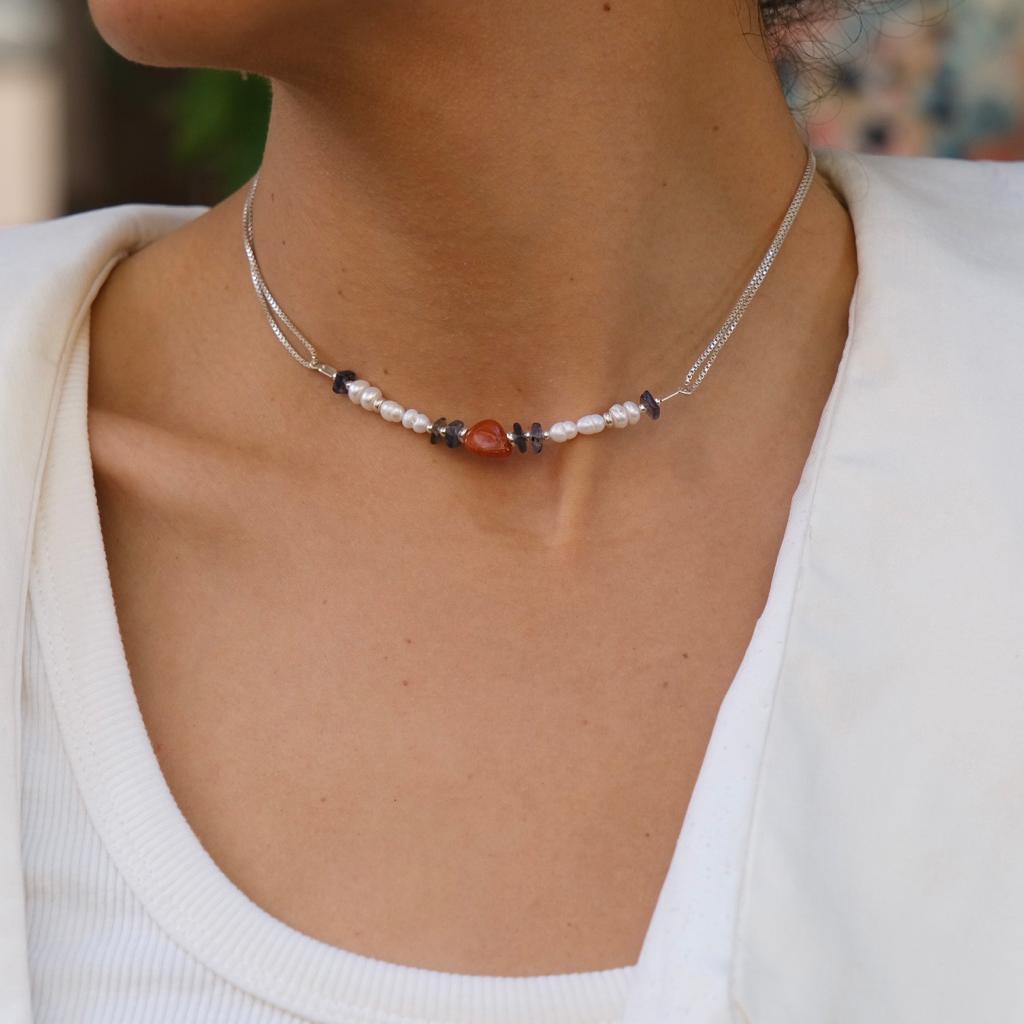 Halskette „Mandarin“ aus 925er Silber und Perlen