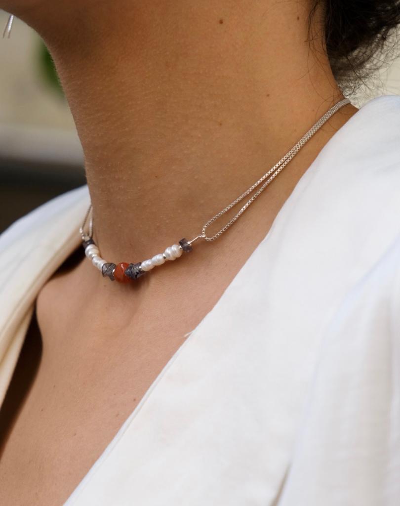 'Mandarin' Silver 925 and Pearls Choker Necklace - Chilla Vegan Bags