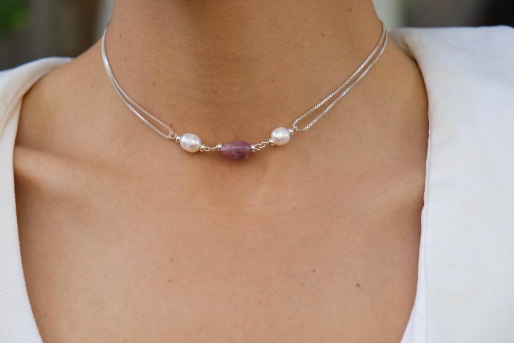 'PINK' Silver 925 and Pearls Choker Necklace -