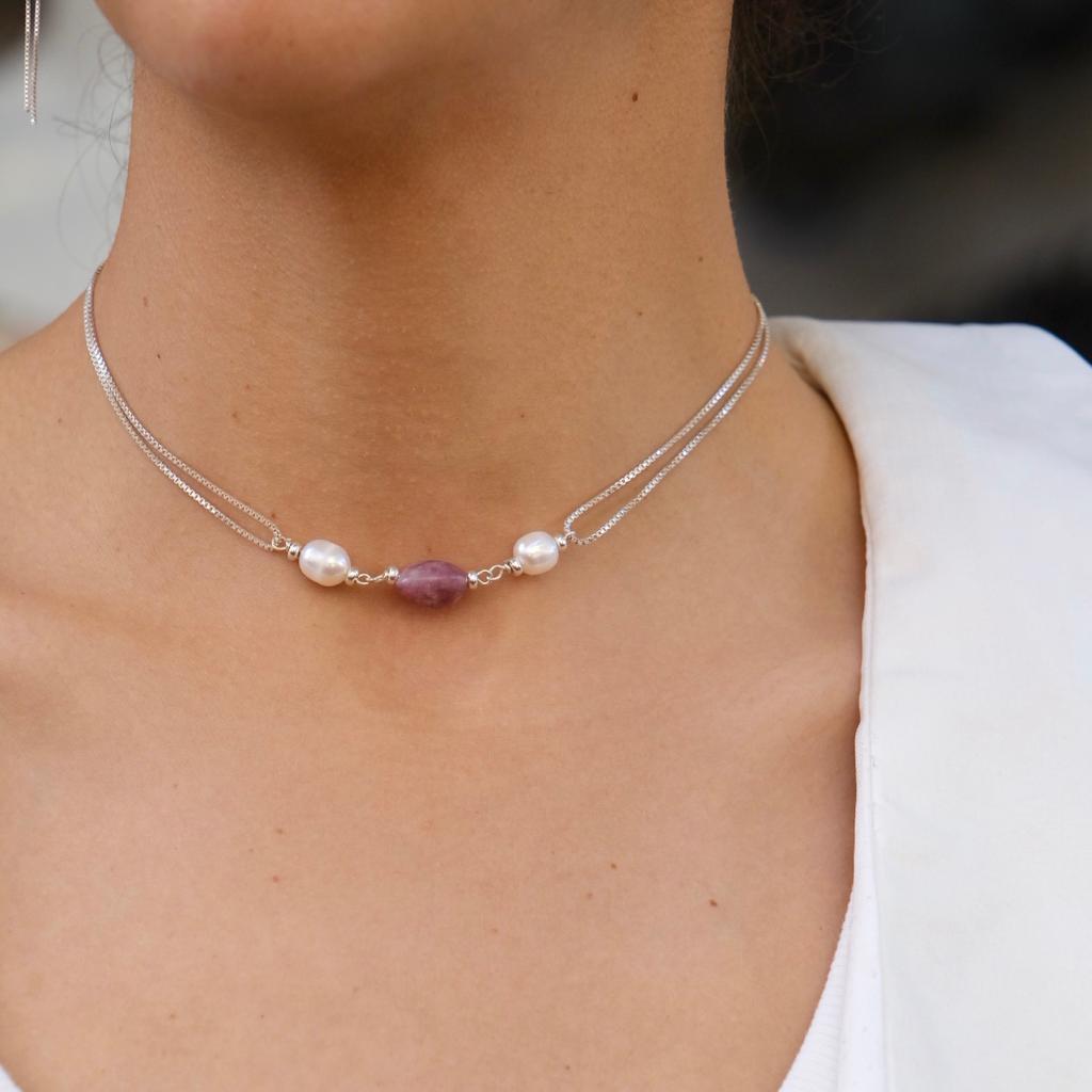 'PINK' Silver 925 and Pearls Choker Necklace
