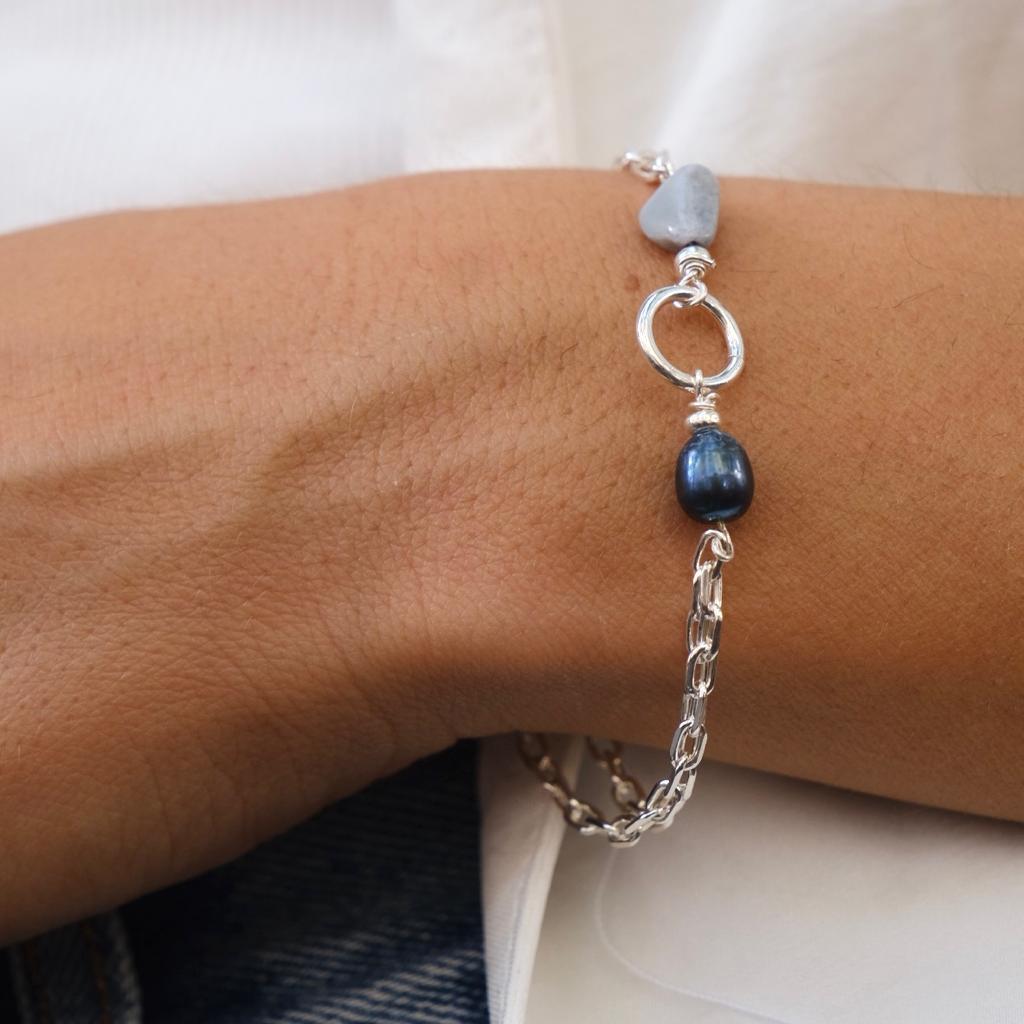 Armband „Mike“ aus 925er Silber und blauer Perle