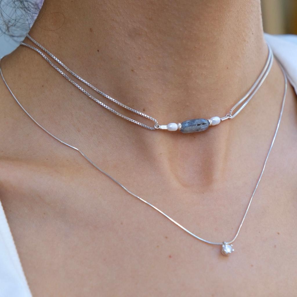 Halskette „Türkis“ aus 925er Silber und Perlen