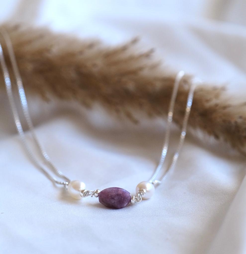 Halskette „PINK“ aus 925er Silber und Perlen