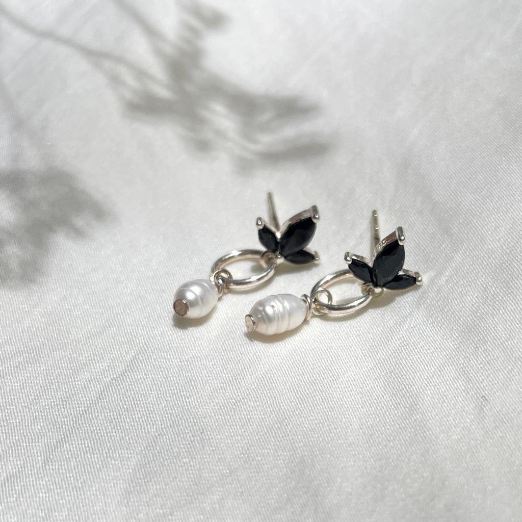 'Mishel' Black Pearls and Zirconia Earrings