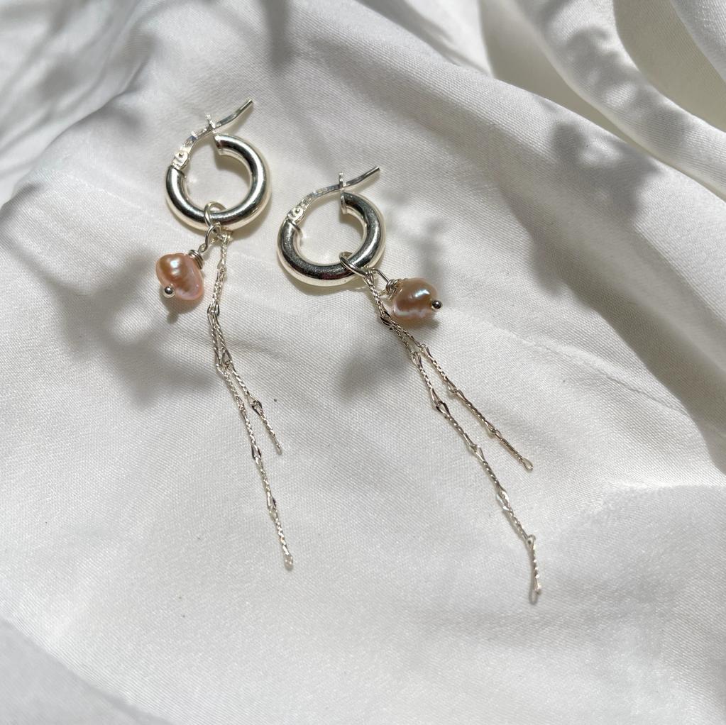 'Shira' Champagne Pearls 925 Silver Earrings