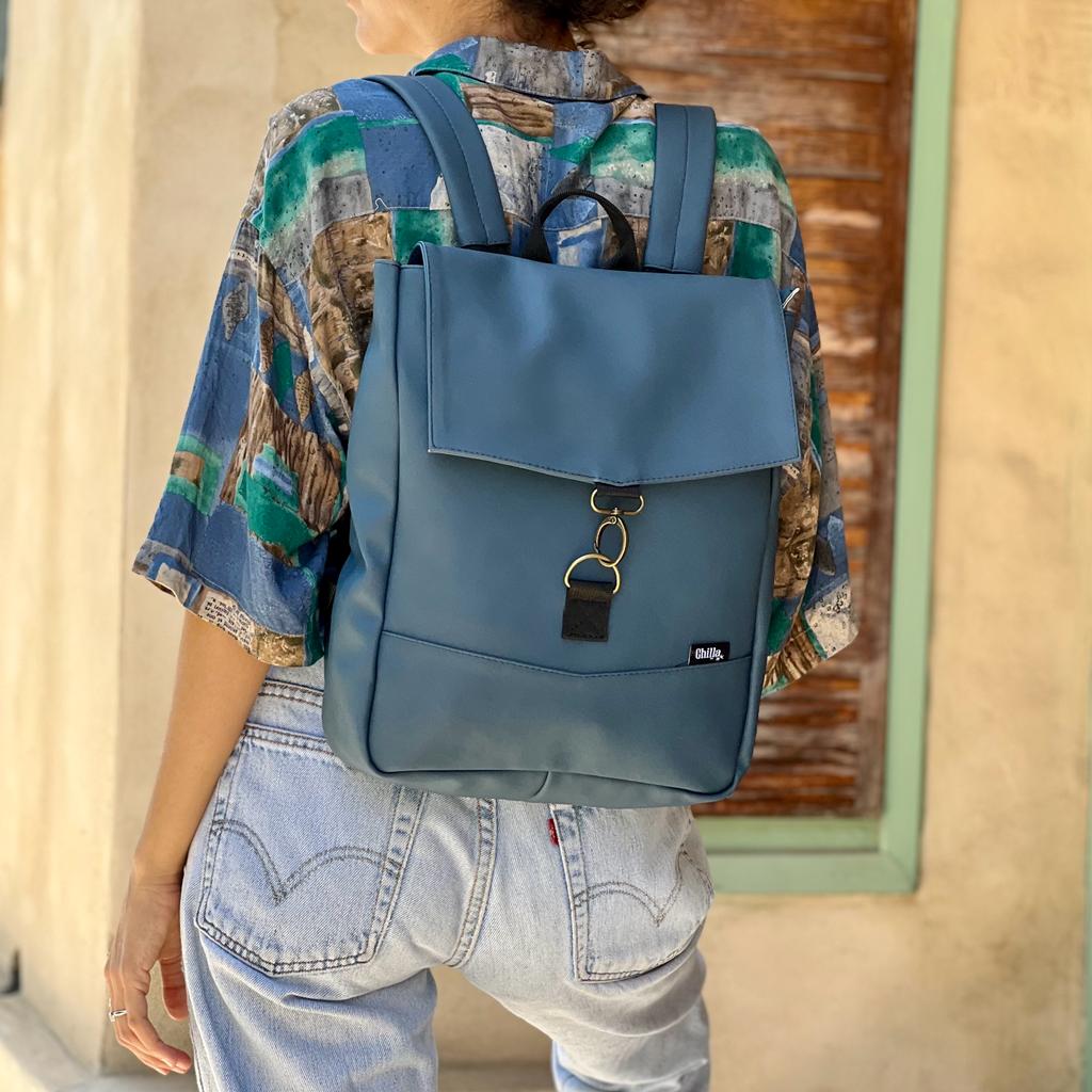 Dark Turquoise Vegan Leather Mini Students Backpack